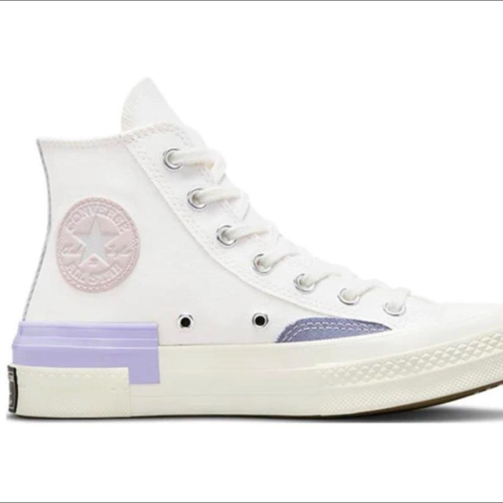 Converse White and Purple High-Top Sneakers